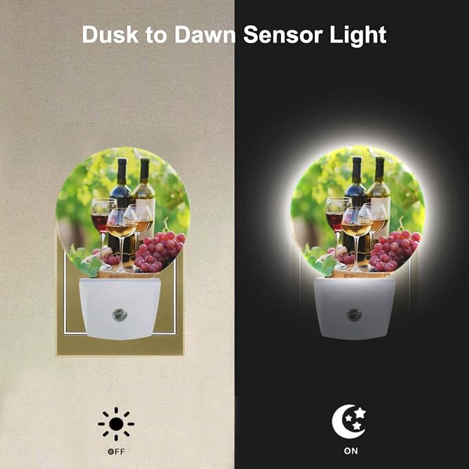 EKOBLA Autumn Harvest Night Light, Wine and Grapes Night Lights Plug Into Wall with Dusk to Dawn Sensor, 0.5W Sleep Friendly for Home Decor