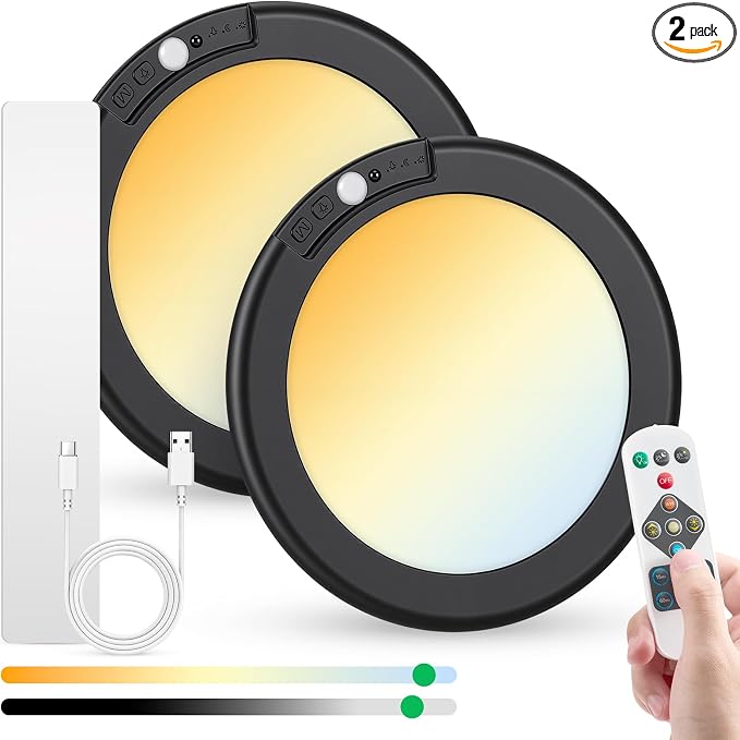 Bojim Rechargeable Motion Sensor Ceiling Light with Remote Battery Operated Shower Lighting for Inside, Wireless Magnetic Closet Light Dimmable for Bathroom Laundry Garage Pantry Hallway 2 Pack