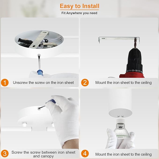 Plug in Track Lighting LED, Track Lighting Fixtures Ceiling, White 4-Light Kitchen Light Kit, Plug in Wall Light with 14.8ft Power Cord, Rotatable Ceiling Spotlight for Bedroom(GU10 Socket, NO Bulb)