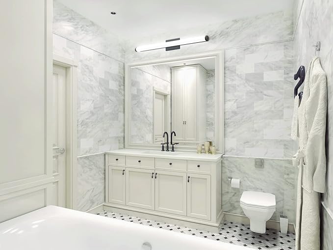 Lithonia Lighting 24-Inch LED Vanity Light with 3-in-1 Switchable White Color Temperature, Contemporary Square Bathroom Vanity Wall Light Fixture for Over The Mirror, Brushed Nickel