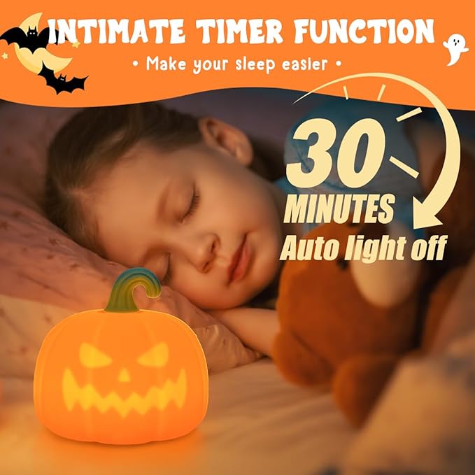 Night Light for Kids, Cute Silicone Nursery Pumpkin Lamp for Baby and Toddler, Halloween NightLight for Boys and Girls,Squishy Kawaii Bedside Lamp for Kids Room
