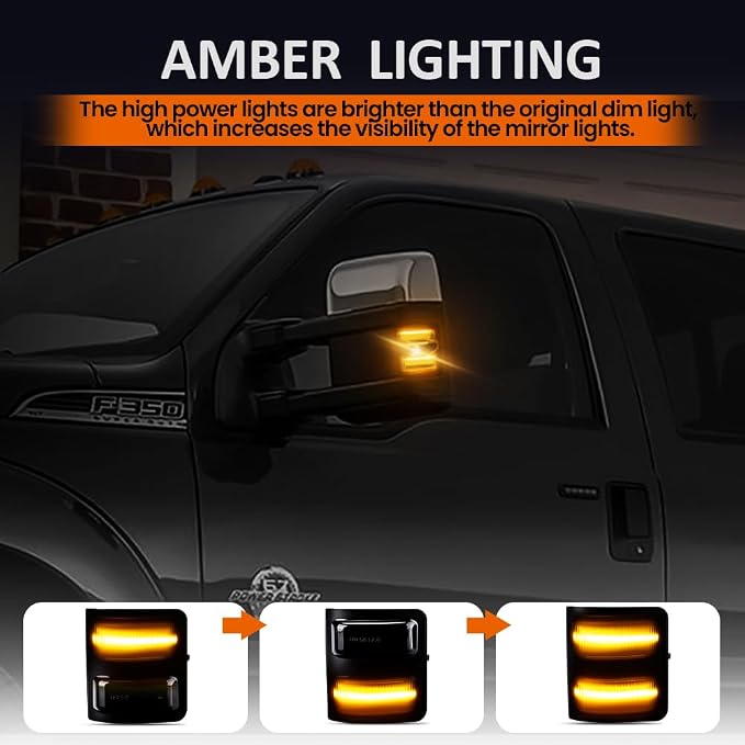 Side Mirror Lights Smoked Lens Amber for 2008-2016 Ford F250 F350 F450 F550 | LED Side Mirror Marker Lights, Amber Turn Signal Mirror Light, Replace OEM Mirror Marker Lamps, Pack of 2