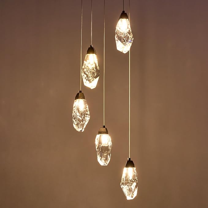 5-Light Modern Crystal Chandelier Dimmable Pendant Light Fixture with Black Teardrop Design Diamond Pendant Lighting for Kitchen Island, Dining Room, Hallway, Bathroom