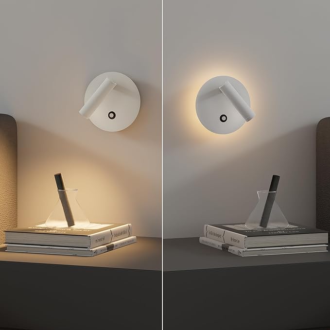 Aisilan 2-Pack Modern Wall Sconce with Touch Switch, Dimmable 6W Adjustable Wall Lamp, Dual-Mode Hardwired Bedside Lights, White Wall Mounted Lighting for Bedroom, Living Room & Hallway