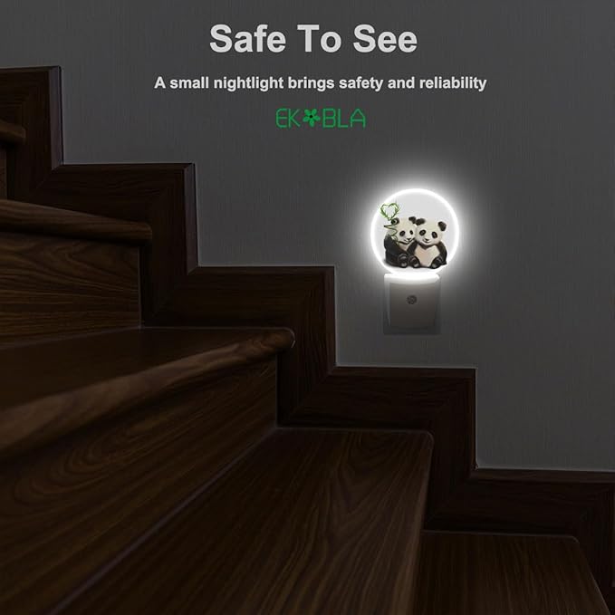 EKOBLA Cute Panda Night Lights Plug into Wall Panda Bear Bamboo Plug-in Nightlights Home Auto Sensor LED Dusk to Dawn Light for Bedroom Bathroom Kitchen Corridor