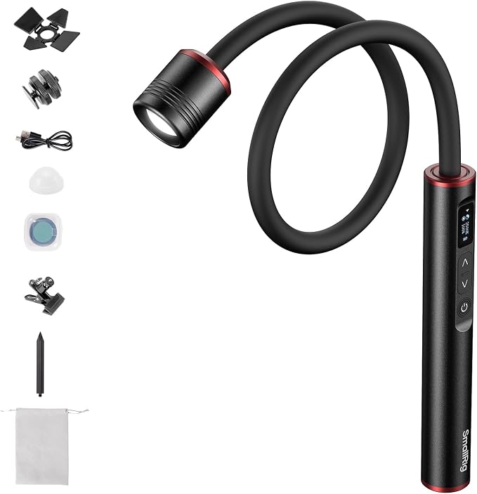SmallRig RM 01B Macro Photography LED Light 1800K-7500K, Adjustable Beam Angle, Bendy Light for Fungi Photography with OLED Screen, Filters, Adapter, Clamp, Diffuser, Barndoor, Stake, IP54 Rating-6225