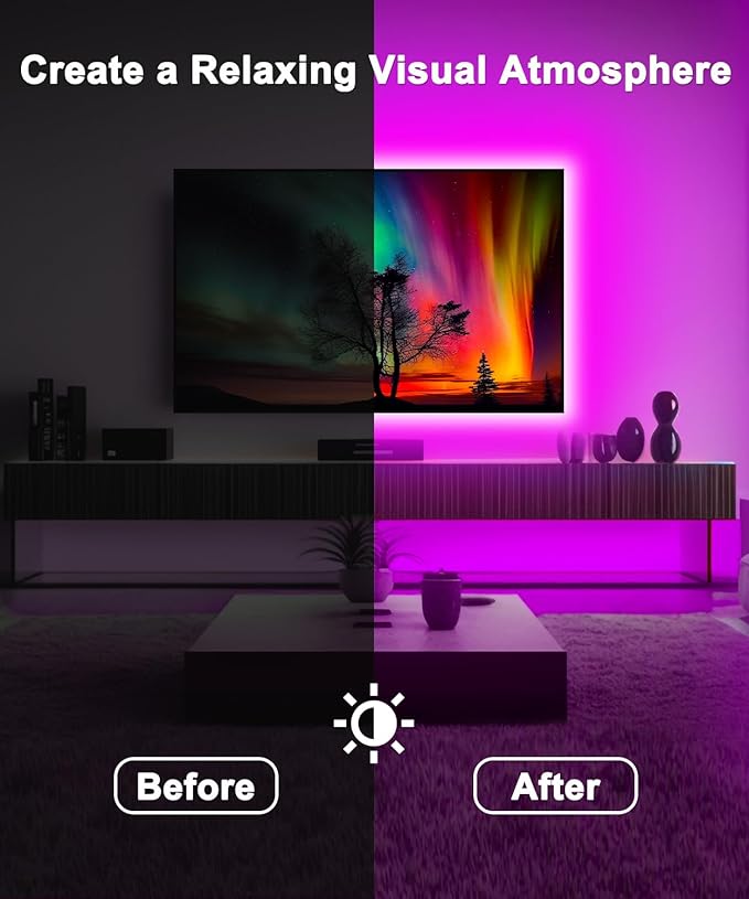 Daymeet TV Led Backlight 13.1ft for 45-60 inch Tv Backlight, RGB Music Sync Led Lights for TV with Remote, Bluetooth APP Control Tv Light USB Powered LED Strip Lights for Bedroom Decor