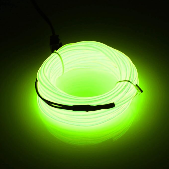 JIGUOOR EL Wire Battery Pack 16.4ft / 5m Bright Neon Light Strip 360° Illumination Neon Tube Rope Lights for DIY, Festival, Party Decoration, Pub, Halloween, Chrismas (16.4ft / 5m, Fluorescent Green)