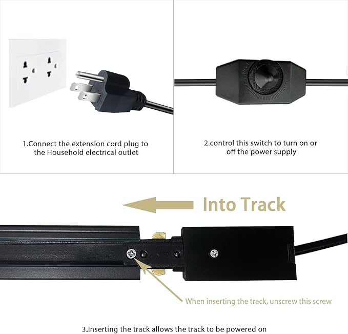 Track Lighting Live End Cord Kit, 9.84FT H Track Live End Feed Connector, Suitable for H Type Single Circuit 3-Wire-1 Track Lighting Systems
