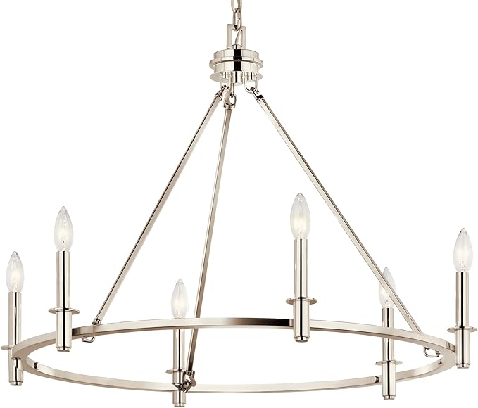 KICHLER Carrick 6-Light Chandelier, Updated Traditional Light in Polished Nickel, Sloped Ceiling Compatible, for Dining Room, Office or Bedroom (23.7" x 32.25"), 52705PN