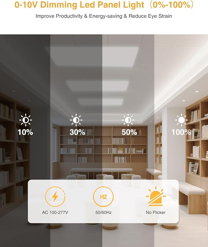 LED 2x4 Flat Panel Light, Drop Ceiling Lights Fixture, Selectable Features, 30W/40W/50W/60W/72W, 3000K/3500K/4000K/5000K/6500K, Dimmable (0-10V), for Office Kitchen, ETL Listed, 30 Pack