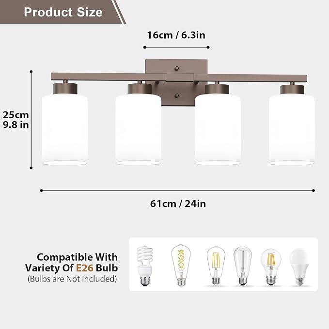 IZORRO Modern Bathroom Light Fixtures, 4 Light Oil-Rubbed Bronze Vanity Lights, Bathroom Lighting Fixtures Over Mirror with White Glass for Living Room Cabinet Bedroom