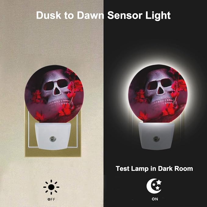 Red Plug-in Nightlight Spider Skull Decorative Night Light Auto Sensor Energy Efficient Dusk to Dawn LED Lighting Home Decor