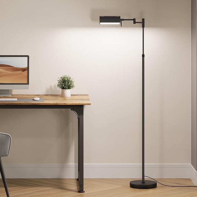 SUNMORY Dimmable LED Pharmacy Floor Lamps, 16W/1500LM Bright Reading Lamp | Remote Touch Control, 350°Swing Arm, Adjustable Height, Task Craft Tall Standing Light for Living Room Bedroom Office, Black