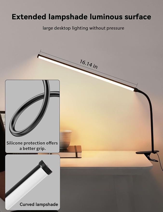 2 Pack LED Desk Lamp with Clamp, Dimmable Clip on Light for College Dorm Room, Eye-Friendly Reading Study Lamp for Students, Flexible Gooseneck Bedside Light, Home Office Desk Lights Bedroom