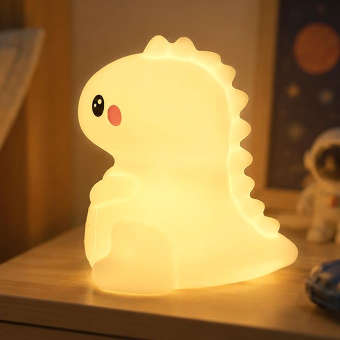 Night Light for Kids, LED Dinosaurs Squishy Animal Lamp for Baby, Soft Silicone Dimmable Touch Light with Timer, Battery Rechargeable Nightlight Boys Gifts Cute Room Decor 4.80 x 4.80 x 6.10 in