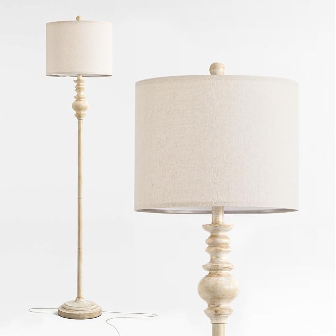 BOBOMOMO 64.25" Farmhouse Floor Lamp with Remote, Dimmable Floor Lamp with Adjustable Color Temperatures, Antique White Floor Lamp with Gold Accents for Living Room Corner, Bedroom, 9W Bulb Included