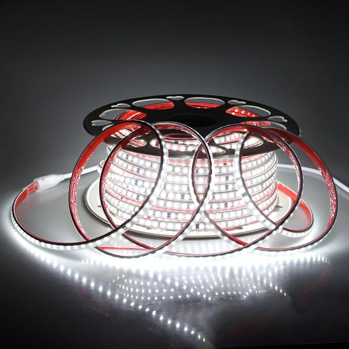 Aclorol 110V LED Strip Lights Outdoor Waterproof 150FT 1 Roll Cold White | Flexible Exterior LED Rope Lights, NO Drop Voltage 120LEDs/m, with 3ft Power Cord for Garden Patio Indoor Decorative Lighting