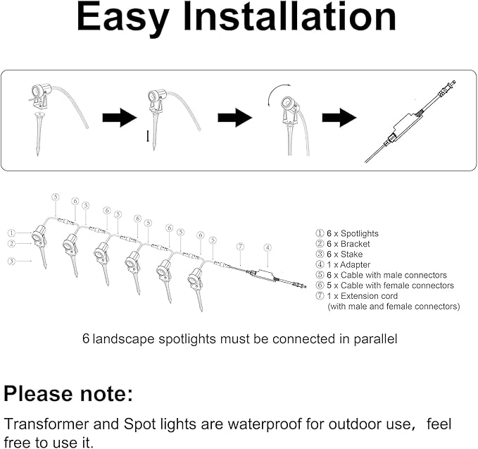 SUNTHIN 6 Pack Outdoor Landscape Lights with Transformer, LED Spotlights | Low Voltage Yard Lighting, Extendable Landscape Ground Lights, IP65 Waterproof Outdoor Spot Lights for Garden, Trees & House