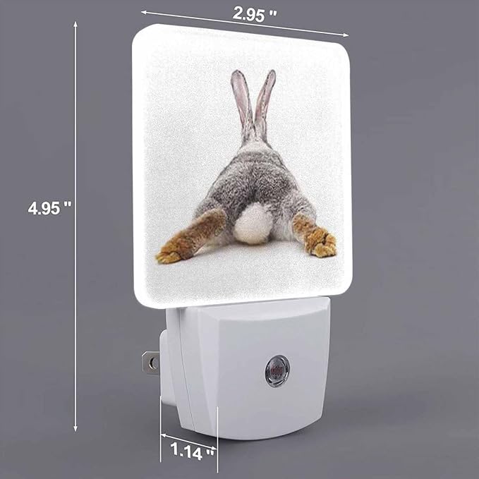 LED Night Light,Easter Grey Hare Rabbit Bunny Tail LED Night Light Plug into Wall with Dusk to Dawn Light Sensor White Energy Efficient Nightlight for Bedroom Hallway Living Room Kitchen
