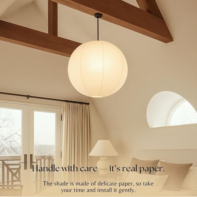 Nogy Paper Lantern Lamp Japanese Style Pendant Light - Off White Rice Hanging Paper Lamp Shade with Cord (Hardwired, 23.5 in)