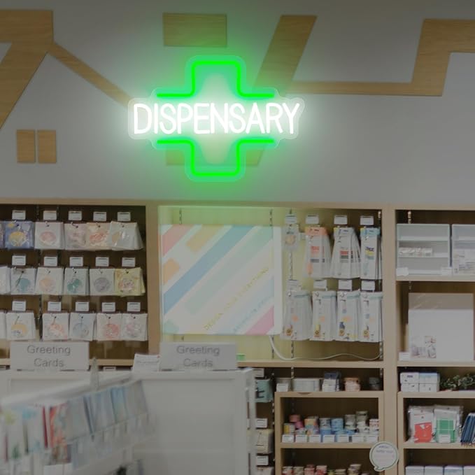 Dispensary Neon Sign, Green Cross Neon Signs for Wall Decor, Dimmable Led Signs for Shop, Light Up Signs for Bedroom Home Store Man Cave Club Pub Party Decorations