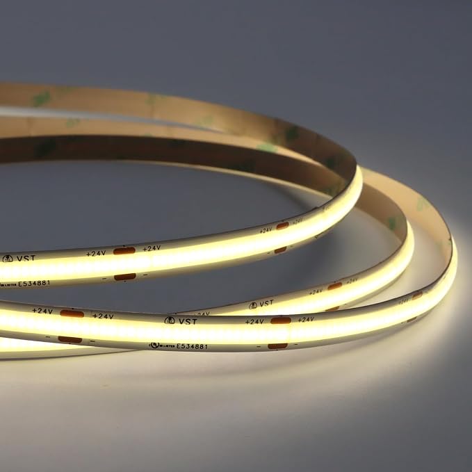 VST 16.4ft COB LED Strip Lights Warm White 2700K, 24V Dimmable LED Tape Light, 48w, 2640 LEDs, Ra 93+, IP30, Lighting for Kitchen, Cabinets, UL Listed (Power Source Not Included)
