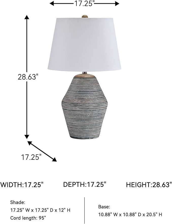 Signature Design by Ashley Lawrock Farmhouse Table Lamp with 3-Way Switch and Empire Shade, Blue