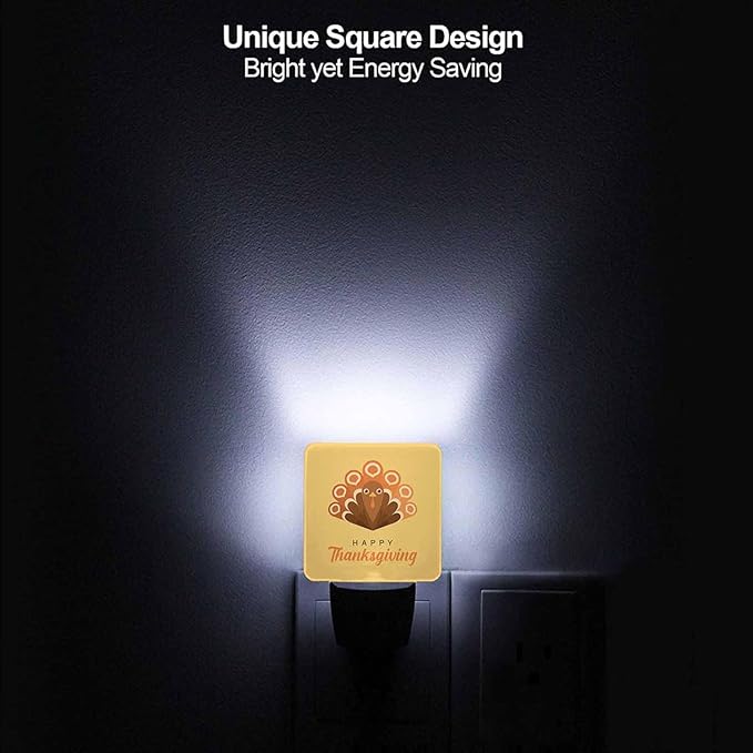 LED Night Light Plug into Wall with Dusk to Dawn Light Sensor White Energy Efficient Thanksgiving Cute Turkey Nightlight for Bedroom Bathroom Hallway Living Room Kitchen