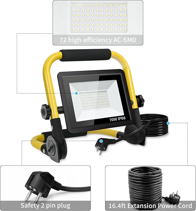 LED Light Work Stand: 3600LM Portable Lighting for Job Site, Construction & Garage Workshop,70W,IP66 Waterproof