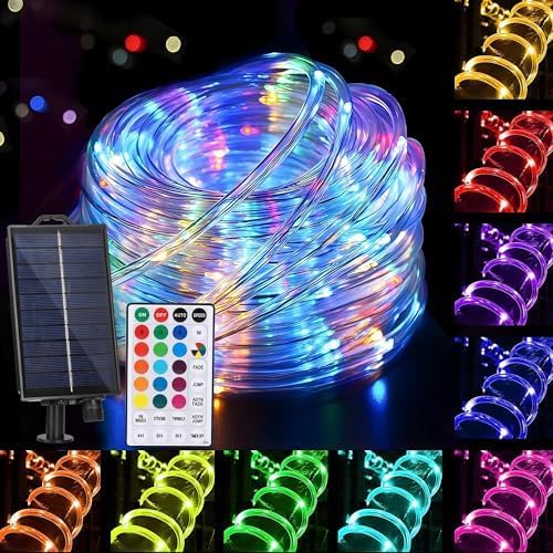 XEWEA Solar Rope Lights Outdoor,16Colors 66LED 39Ft String Light with 20Modes Remote, Solar Powered Rope Tube Lights for Garden Fence Paito Yard Christmas Decoration