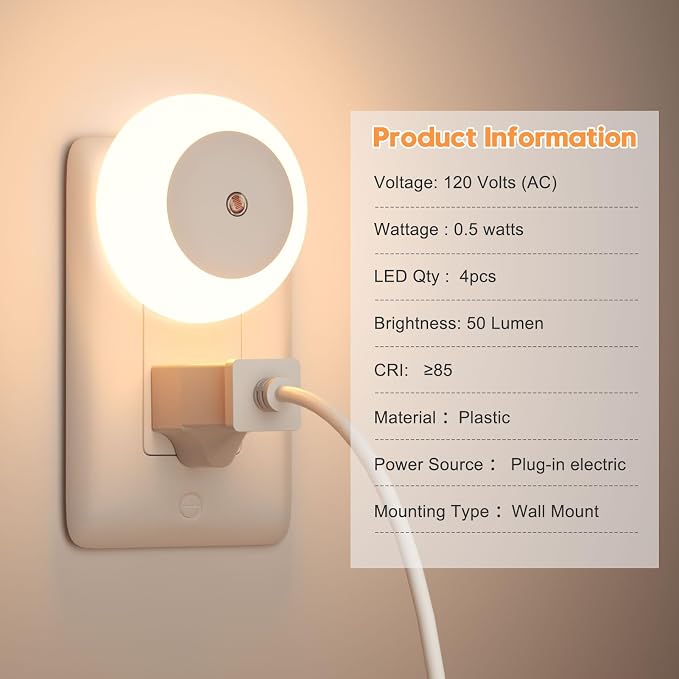 fesnne Night Light, Night Lights Plug into Wall, Dusk to Dawn Sensor Warm White Led Night Light 0.5W, 2 Pack Nightlight for Adults, Bedroom, Bathroom, Hallway, Kitchen