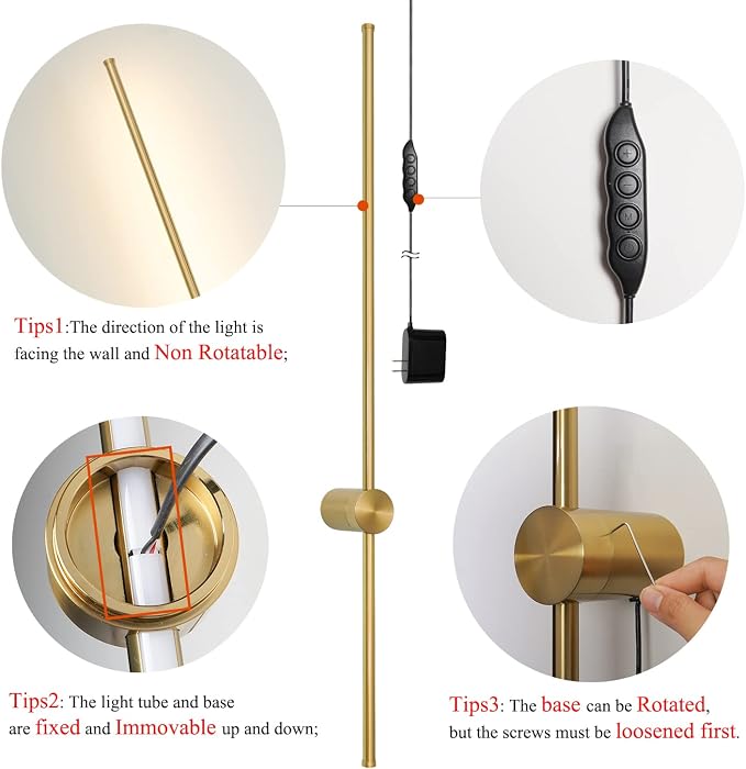 Modern Plug in Wall Sconces Set of Two,Gold Plug in Wall Light with Remote,Wall Lamp with Plug in Cord, LED Wall Light with Memory Function, Original Brand Lighting