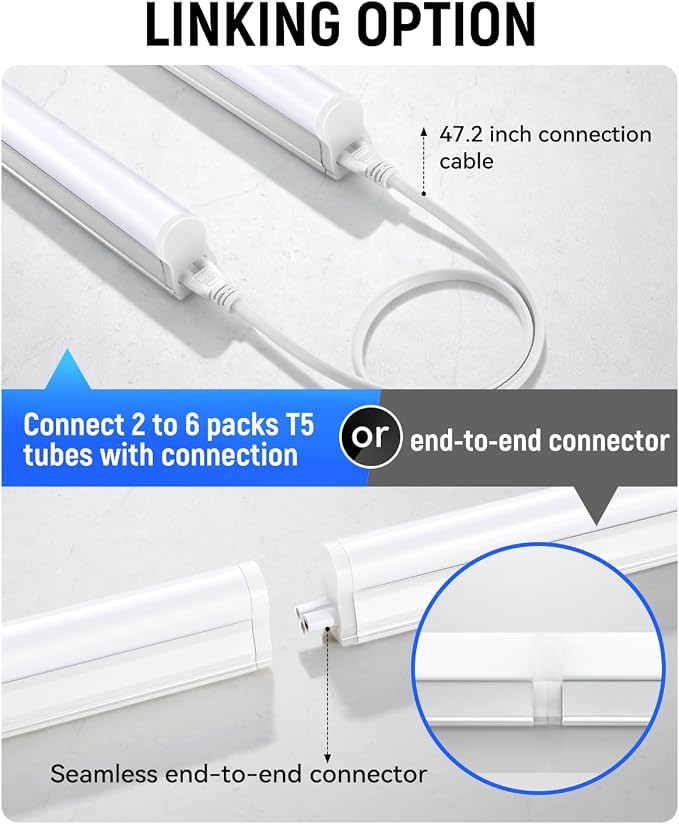 (4 Pack) 4FT T5 LED Shop Light,6500K,20W,2300LM(Super Bright White) Linkable LED Integrated Fixture,Garage Ceiling and Cabinet Light,Strip Light,Corded Electric with ON/Off Switch