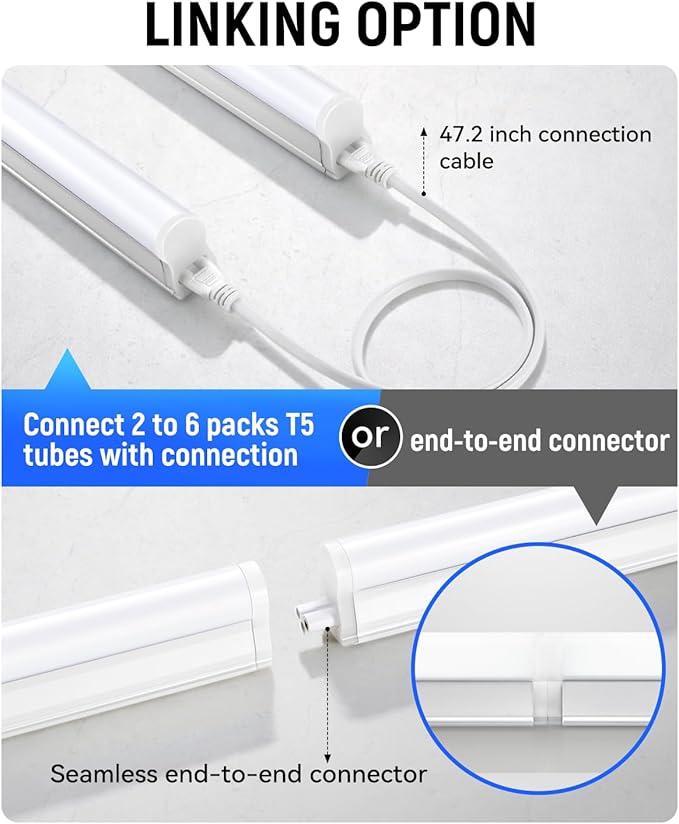 (2 Pack 4FT T5 LED Shop Light,6500K,20W,2300LM(Super Bright White) Linkable LED Integrated Fixture,Garage Ceiling and Cabinet Light,Strip Light,Corded Electric with ON/Off Switch