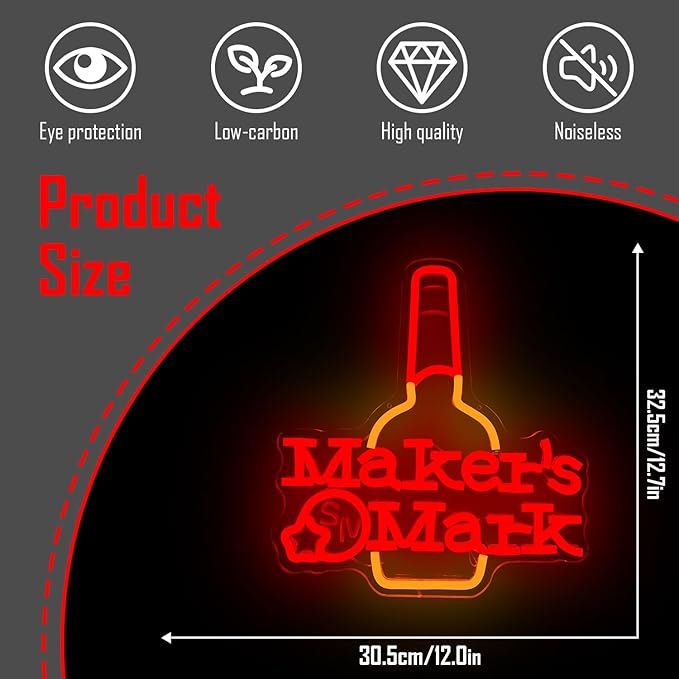 Maker Mark Whiskey Neon Sign for Wall Decor Bar Neon Sign for Man Cave Neon Led Sign Dimmable Neon Light Up Sign for Beer Bar Pub Business Man Cave Club Party Gift