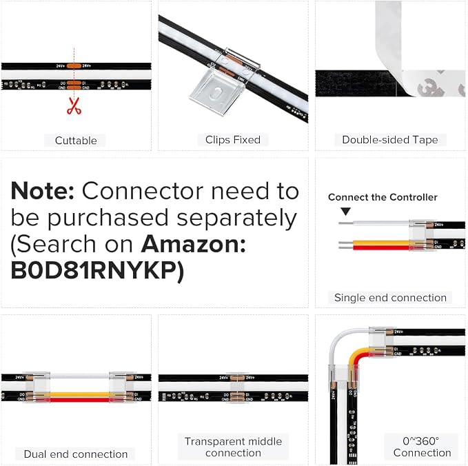 BTF-LIGHTING WS2811 Smart IC RGB FCOB COB LED Strip, UL Listed 630LEDs/m High Density Color Chasing Uniform Light, DC12V 32.8FT 10mm Width Black PCB for Home Party DIY Decor(No Adapter or Controller)