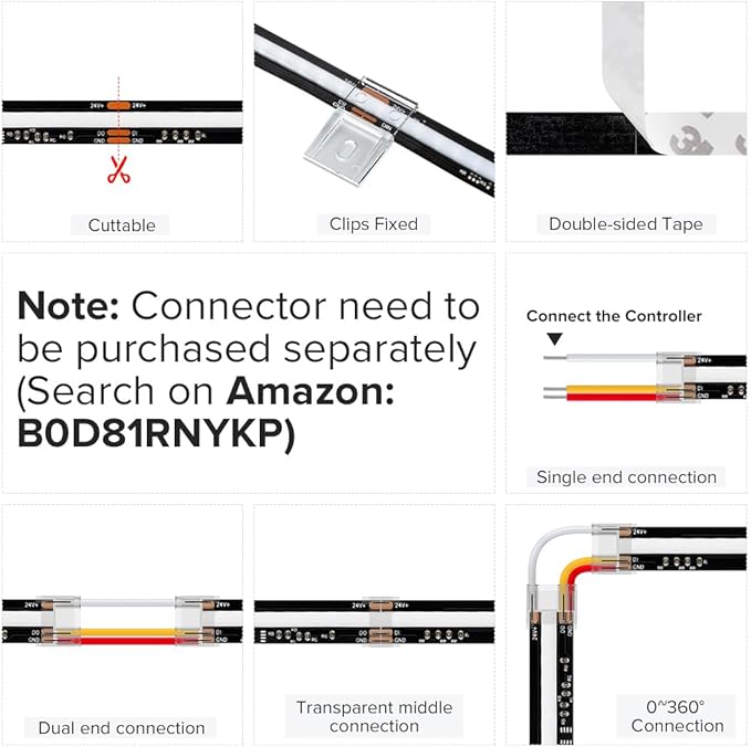 BTF-LIGHTING WS2811 Smart IC RGB FCOB COB LED Strip, UL Listed 630LEDs/m High Density Color Chasing Uniform Light, DC24V 32.8FT 10mm Width Black PCB for Home Party DIY Decor(No Adapter or Controller)