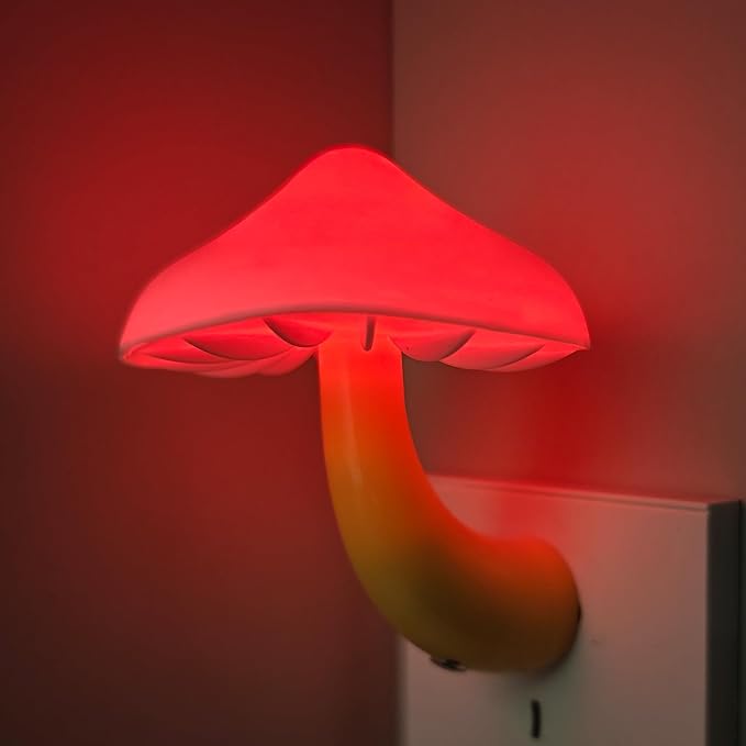 Red LED Mushroom Night Light Plug in Lamp, Light Sensor Night Lights Plug into Wall, Dusk to Dawn Sensor Night Light for Adults Kids Room Bedroom Bathroom Hallway Kitchen