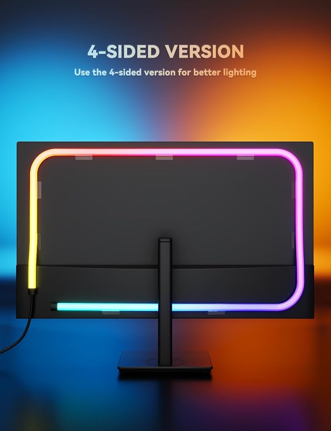 Soleil X6 LED Monitor Backlight for PC & Mac, Strip Light Sync to 24″-34″ Screens, Ambient Lighting for Games/Movies/Music, Dual USB Ports, Software Control (4-Sides for 34″ Monitors)