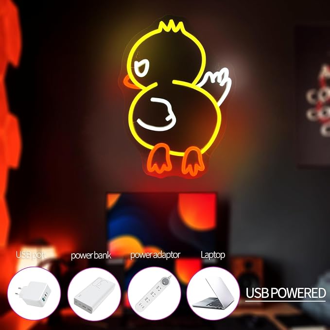 JEDAEMEN Duck Off Neon Signs for Wall Decor Yellow White LED Light Sign | Duck LED Sign Neon Lights Preppy Room Decor Light Up Sign for Birthday Party Decoration USB Powered
