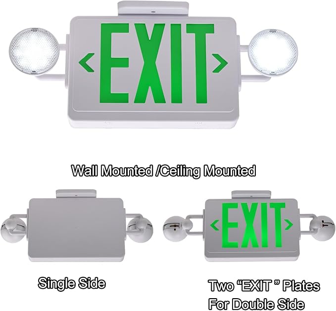 LED Exit Signs with Emergency Lights,200lm 3Hours Green Emergency Exit Sign with Lights Battery Backup, Double Face UL 924 AC85-277V Plug in Cord