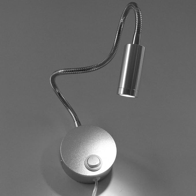 3W Wall Mounted Reading Light Flexible Gooseneck LED Sconce Lamp with Plug & Switch for Bedroom, Office, Workbench, Studio (01 Silver Cool)