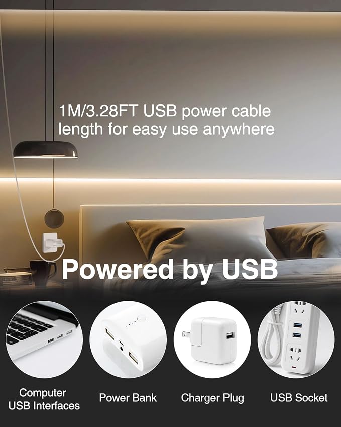 Aclorol 3FT Small LED Light Strip 2 Pack Warm White 3000K 5V COB LED Strip | with 3ft USB Powered for TV Backlight, 8mm Width Tape Lights with Self-Adhesive, for Bedroom Kitchen Sideboard Lighting