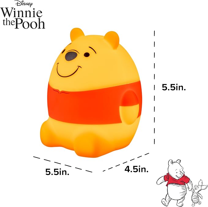 Disney Squish'ems Winnie the Pooh Night Light for Kids, Soft Silicone | Dimmable Kids Bedside Lamp, Light for Nursery, Kids Room, and Bedroom, USB Powered with AAA Battery Option