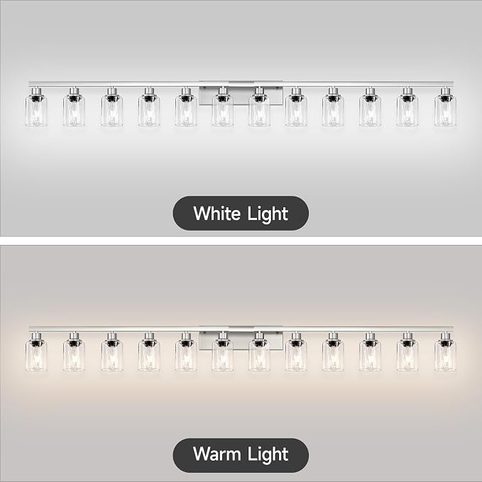 Brushed Nickel Bathroom Vanity Light, 12 Light Brushed Nickel Bathroom Lighting fixtures Over Mirror, Brushed Nickel Bathroom Vanity Lights Wall Lighting for Mirror Bedroom, Living Room