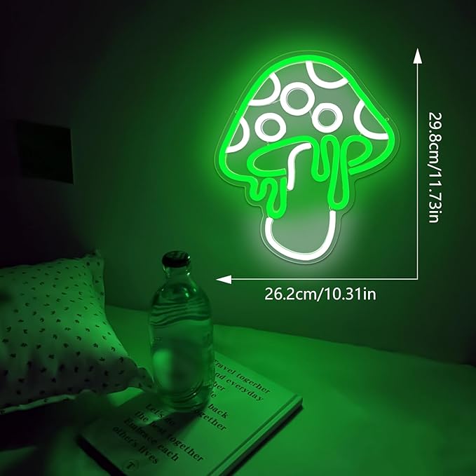 Ajoyferris Mushroom Neon Sign Dimmable Neon Light Sign Mushroom Night Light 3D Light Up Mushrooms Neon Signs for Wall Decor Game Room Bedroom Gift for Kids (Green)