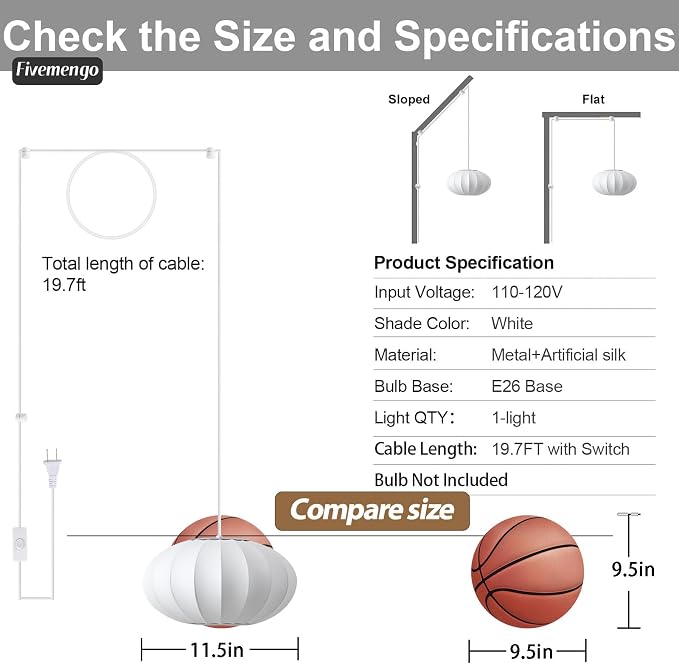 11.8in Plug in Lantern Pendant Light, Small White Imitation Silk Pendant Light Wabi Sabi Saucer Japanese Bubble Hanging Lamp Chandelier for Living Dinning Room Kitchen Island Bedroom 1 Pack