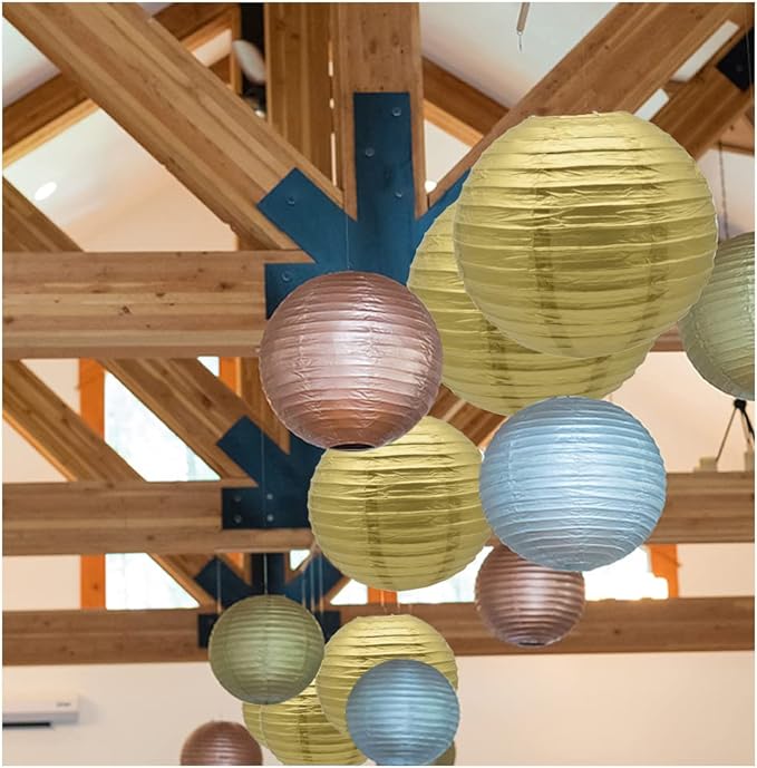 3pcs Paper Lanterns Decorative Round Chinese Paper Lanterns for Birthday Halloween Wedding Baby Bridal Shower Home Decor Party Decoration (12in/Gold)