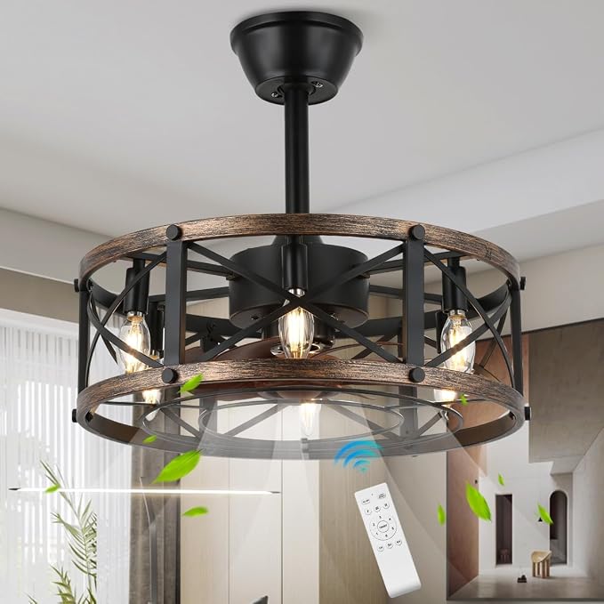 SHLUCE 19 Inch Farmhouse Fandelier with Light, ETL Listed | Remote Controlled, Bladeless Fandelier Design, Quiet Operation, Energy Efficient, Ideal for Bedroom & Kitchen Indoor Use